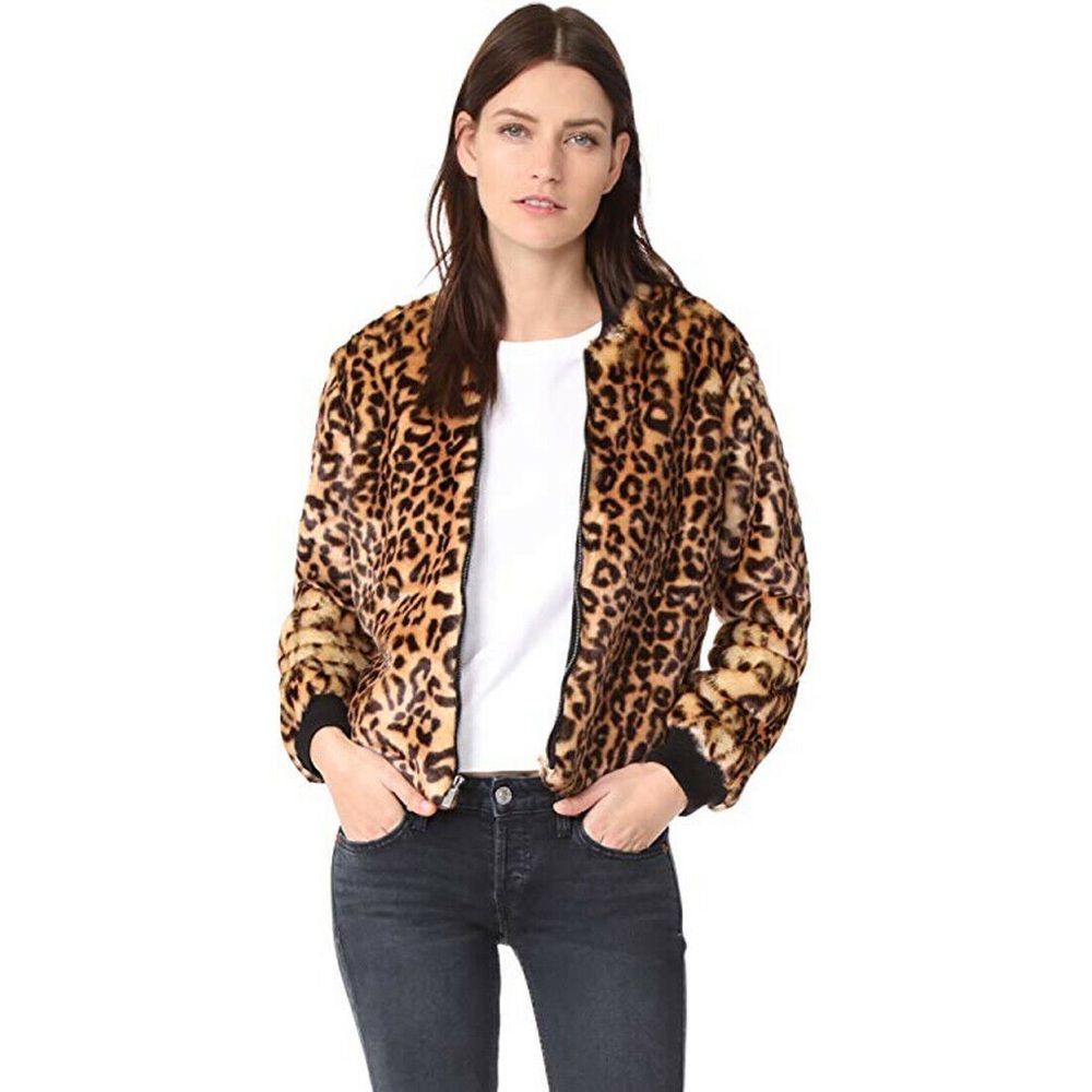 Splendid Women’s Leopard Faux Fur Jacket XS NWT